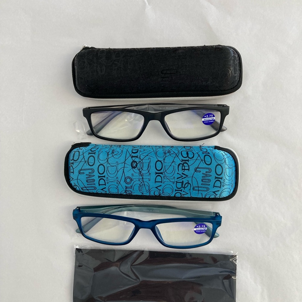 Reading Glasses Blue Light Blocking +2.75 Two Pair With Cases New With Box